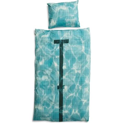 Housse de lit Snurk Piscine 135x200 cm originale et amusante pour enfants, 100% coton percal Oeko-Tex, design fotorealiste piscine gonflable, lavable 40°C, idéale chambre enfant