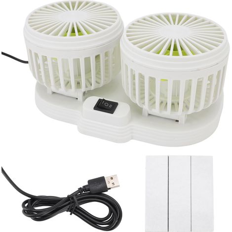 Doppelkopf-USB-Ventilator für das Armaturenbrett im Auto, mehrstufig, leise, tragbar, Fahrzeugkühlung, Wohnmobil, LKW, Büro, weiß. (1/5)