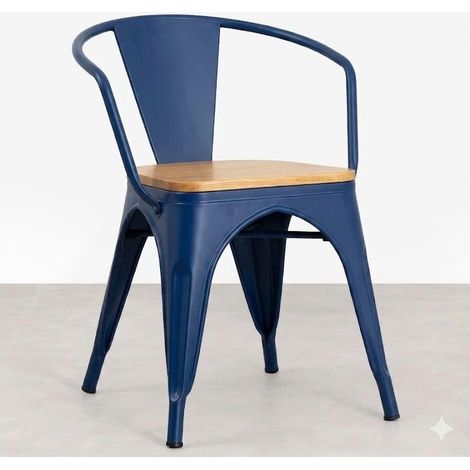 ORION91oficial® - Sillón Acero BETA EDITION AzulMate y Asiento Madera (71x52,5x52 cm) Estilo Industrial, Comedor, Hostelería, Oficina, Salón, Teletrabajo, Cocina - spaziOrion91 - Unidad (1/5)