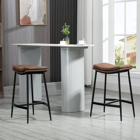 Lot de 2 tabourets de bar avec repose-pieds acier style industriel assise incurvée 48.5 x 38.5 x 68.5 cm marron noir