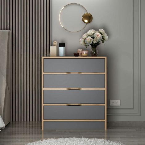 Petite commode moderne 4 tiroirs effet noyer & gris BYRON (1/5)