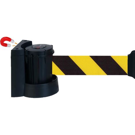 Enrouleur mural magnétique avec sangle Jaune/Noir hachuré 5m x 50mm - 2051170