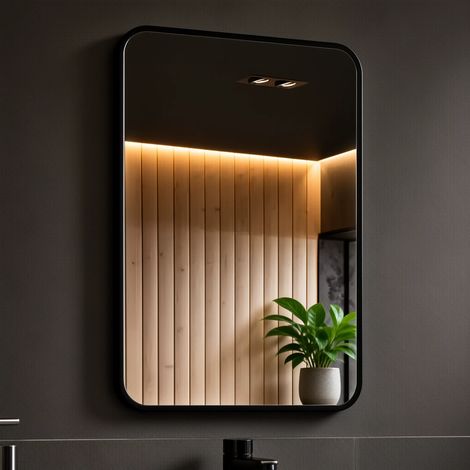 Miroir de salle de bain 50x70 cm – Rectangulaire – Cadre aluminium noir (1/5)