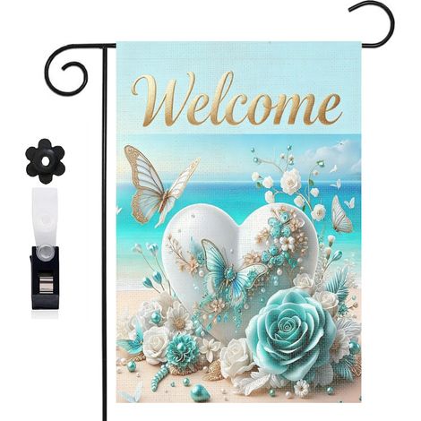 Bannière de cour Welcome et ambiance de plage bleue 30 x 45 cm décoration porche et maison (1/5)