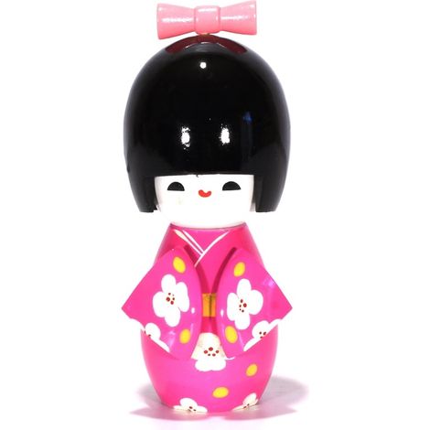 Bambola giapponese in legno KOKESHI - h. 11 cm. Fucsia