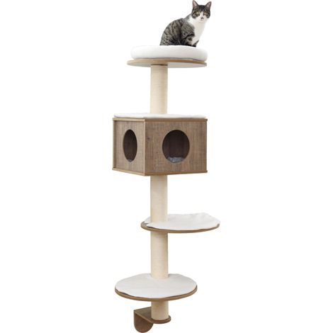 Arbre à Chat Mural 45x45x177cm, Blanc/Marron (1/5)