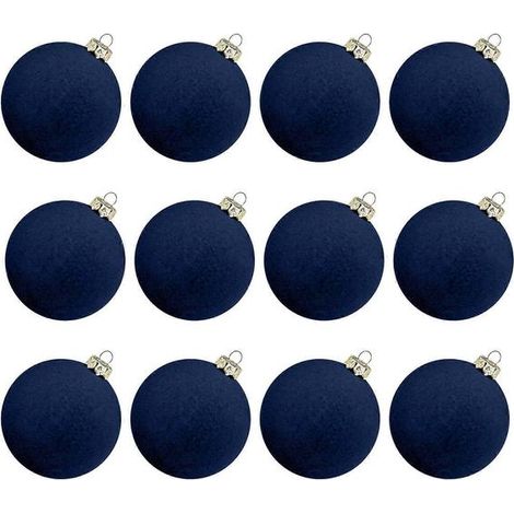 Lot de 12 boules de Noël en velours, 6 cm (2,36 po), incassables, en plastique, pour décorations de sapin de Noël, boules floquées à suspendre, idéales pour la maison, les fêtes et les couronnes. (1/5)