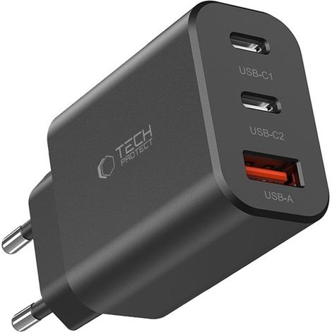 Cargador de red de 3 puertos TECH-PROTECT NC30W PD30W/QC3.0 negro