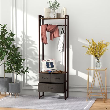 Perchero para Ropa Perchero Recibidor con 3 Cajones de Tela y Estante de Almacenamiento 58,5x30x178 cm Marrón Rústico