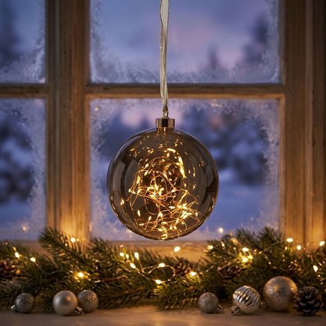 Suspension LED, éclairage de Noël, lampe de salon, acier argenté, Ø 15 cm (1/5)