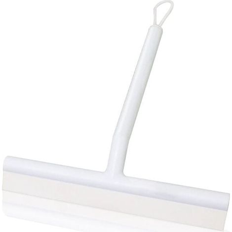 Limpiador de ducha de silicona con gancho (blanco), antirayaduras, para vidrio, plástico y azulejos de baño. Diseño de cepillo y borde de doble cara. (1/4)