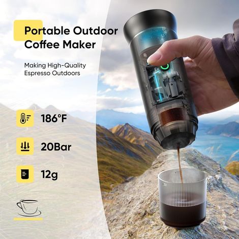 Cafetière Portable 3 en 1, Cafetiere Rechargeable Expresso Machine a Cafe compatible avec capsules Ness-preso, Dolce-Gusto et café moulu, pour Bureau, Maison, Voyage (1/4)