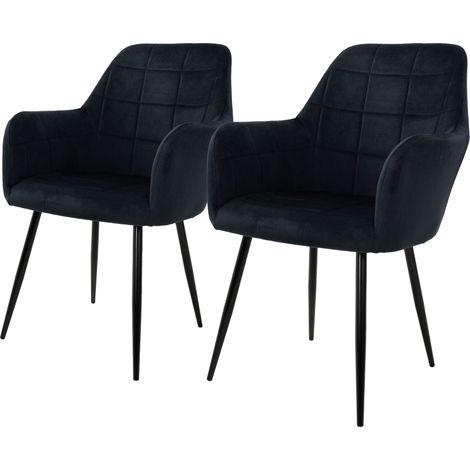 ECD Germany Set 2 x Sedie da Pranzo Nero Poltrone Imbottite in Velluto - Stile Design Retro Vintage Scandinavo - Gambe in Metallo - per Sala da Pranzo Soggiorno Cucina o Ufficio (1/5)