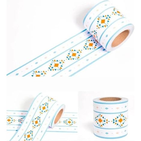 Frises Papier Peint Géométrie bleue 12x1000cm, moulure murale autocollante en PVC, adhésif pour plinthe - Géométrie Bleue 12 x 12 cm (1/4)