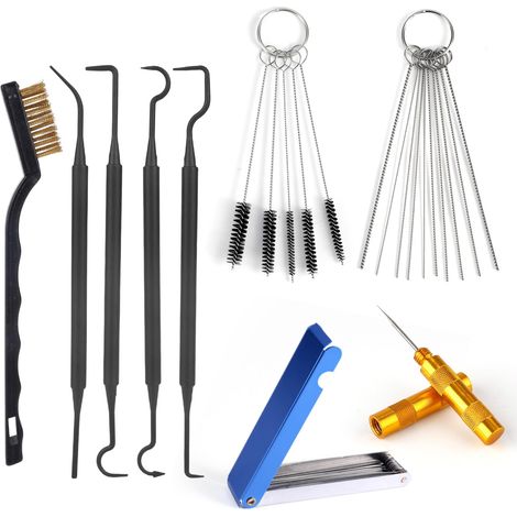 Kit de Nettoyage Carburateur, Comprenant 1 Brosse à Tête Simple 23 Aiguilles 5 Brosses en Nylon 1 Grattoir et 4 Crochets de (1/5)