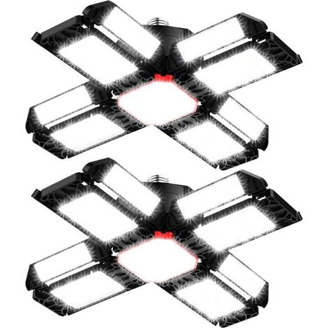 Verstellbare LED-Deckenleuchte für Werkstatt/Garage – 2 Einheiten, 12 verstellbare Paneele, E26/E27-Fassung, leistungsstarke und flexible Beleuchtung