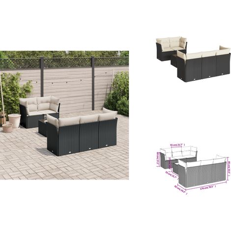 7-tlg. Garten-Sofagarnitur mit Kissen Schwarz Poly Rattan - Gartenmöbel Set - PE-Rattan Möbel - Outdoor Sofa - Esstisch - Lounge Garnitur (1/3)