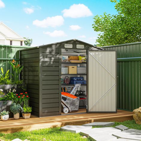 Caseta de Jardín Exterior 190x131x188 cm Cobertizo Metálico con 2 Ventilaciones y Puerta para Herramientas Gris