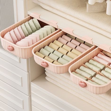 Ensemble de rangement pour lingerie 3 pièces (soutiens-gorge, culottes, chaussettes), organisateur de dressing, tiroir compartimenté pour sous-vêtements, rose. (1/5)