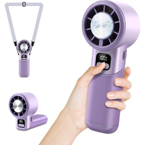 Mini-Ventilateur Turbo - Portabilité personnelle - Ice Cooler 5 vitesses écran LED - Voyage trajet plein air - Violet lavande (1/4)