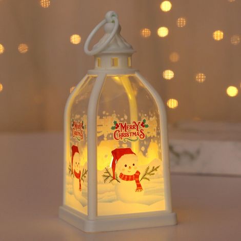 Lampe À Vent - Lanterne De Noël En Verre Et Cadre Métallique Blanc - Veilleuse Décorative Pour Bureau Fenêtre Ou Suspension - 1 Pièce (1/3)
