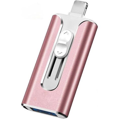 Clé USB 3.0 4 en 1 512 Go compatible PC, iPhone et Android, connecteurs USB-C et Mini USB, extension de stockage portable, rose (1/2)