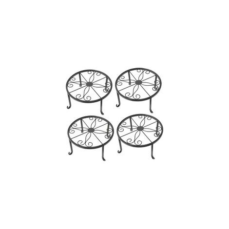 Lot de 4 supports en métal pour plantes d'intérieur et d'extérieur, Support pour pots de fleurs, Support court pour décoration de sol et de table