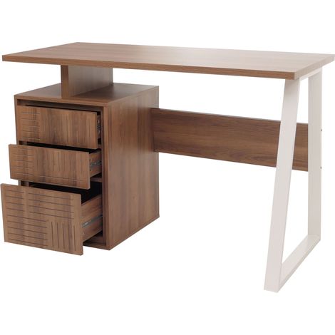 Bureau HWC-O32 table d'ordinateur table de travail tiroir bois mélaminé 77x118x58cm - brun (1/5)