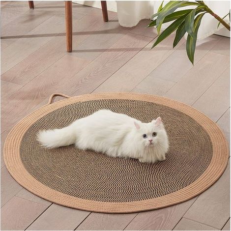 Tapis à griffer rond pour chat, tapis à griffer en rotin, anti-griffures et rafraîchissant, marron, 60 cm de diamètre (1/4)