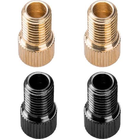 Lot de 4 Adaptateurs de Valve, Bouchon de Valve en Laiton Embout Pompe Vélo Presta à Sclaverand avec Joint d'Étanchéité pour VTT Bicyclette Tricycles (Noir, Doré) (1/5)