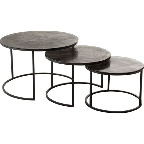 Lot de 3 tables gigognes 80, 60 et 50 cm en aluminium noir - AXELLE (1/5)