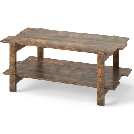 Mesa de centro de dos niveles 115 x 59 x 46 cm diseño elegante con almacenaje práctico y decorativo madera color café 200013813