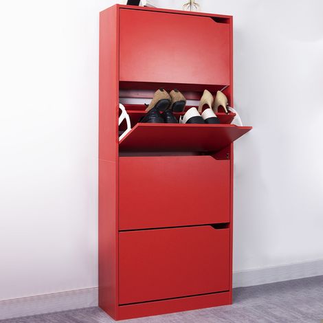 Scarpiera 4 Ante Ripiani Doppia Profondità Porta Scarpe Colore Rosso 63x24x150cm (1/5)