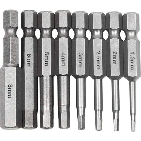 8Pcs Hex tige tournevis, 1/4 Pouce hex tige tournevis, longs magnétiques embouts de tournevis en acier S2 avec 8 différentes tailles pour les tournevis électriques, les tournevis manuels, etc