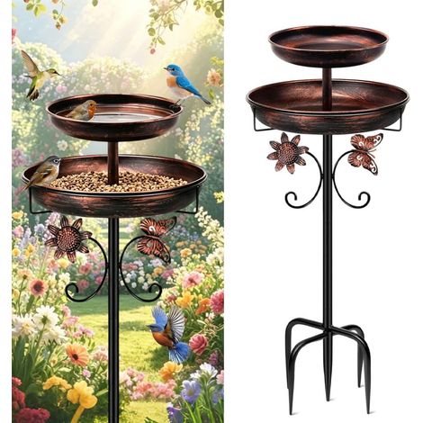 Vogeltränke – 1 Stück – Metall – 2-in-1-Vogeltränke und Futterstelle – Garten und Rasen – Antikbronze (1/5)