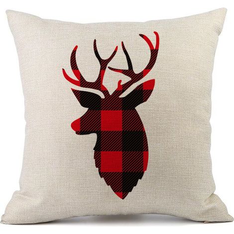 Funda De Almohada Navideña - Cuadros Buffalo - Algodón Y Lino - 45 X 45 Cm - Para Sofa O Cama - 2 Unidades (1/3)