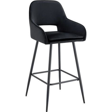 Lot 2 Tabourets de Bar Athena Velours Noir Pieds Métal Noir 47x41x104cm