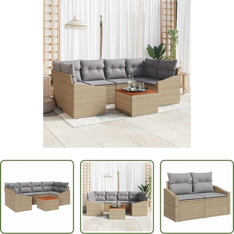 vidaXL Poly-Rattan - Gartensofa-set 7 pcs Beige und Hellgrau Poly-Rattan (1/5)