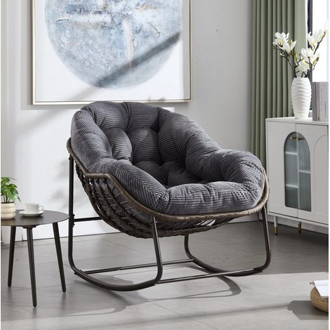 Outdoor-Schaukelstuhl aus Rattan, grau, Stahlgestell, 78 x 106 x 90 cm HAVRYA (1/5)