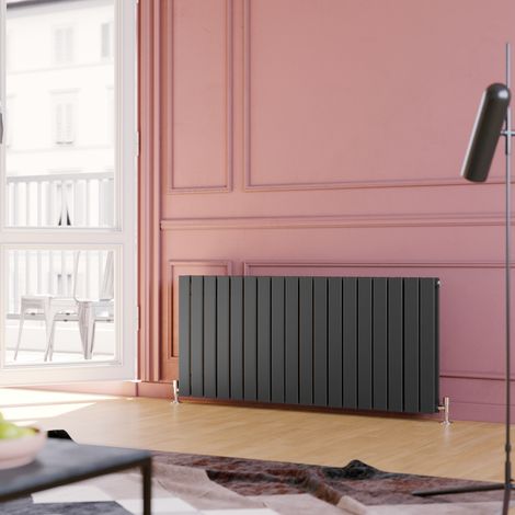 ELEGANT Anthracite Steel Radiator 600x1368mm Horizontal Flat Panel + Thermostatic Radiator Valves (1/5)