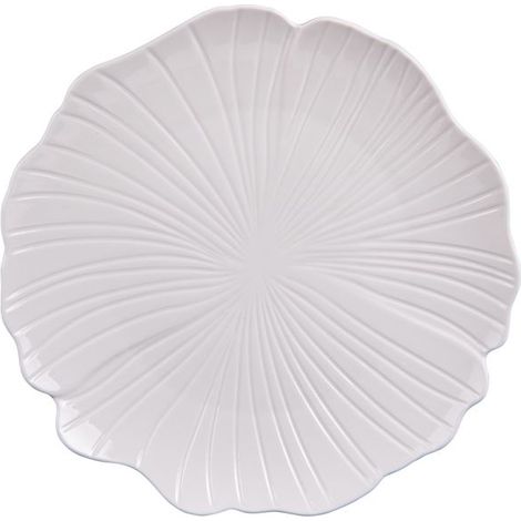 6 assiettes plates Ginkgo, porcelaine blanche 25,5 cm, motif feuille de ginkgo, service de table moderne
