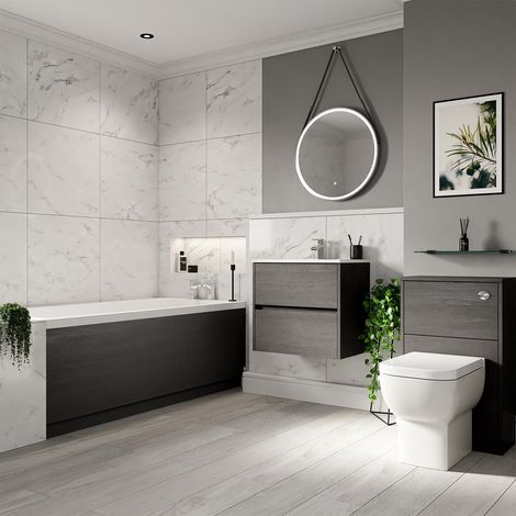 Ashby 1700mm x 750mm Slim Edge Straight Single Ended Bathroom Suite including Graphite Grey Furniture Set with Minimalist Basin (1/5)