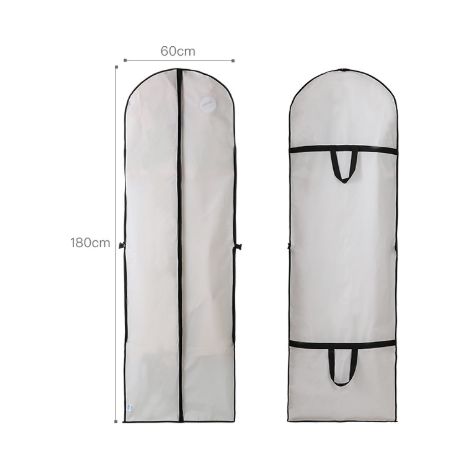 Housse anti‑poussière 60x180cm blanc bord noir, fenêtre transparente & doubles poignées pour robe et manteau (1/5)