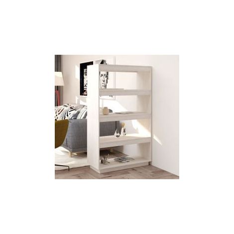 Bibliothèque-Séparateur de pièce Blanc 80x35x135 Pin massif (1/5)