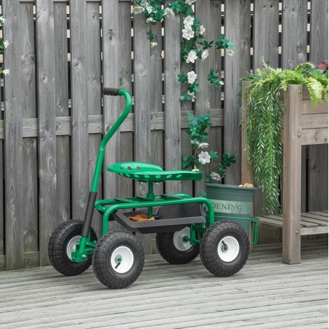 Carro de jardín con asiento giratorio, altura regulable, cesta, 150 kg, verde DESVIAE (1/5)