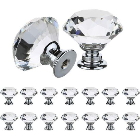 14 poignées de tiroir 30 mm cristal clair verre clair effet diamant poignée portes de tiroir (14 pièces) (1/5)
