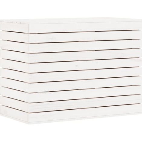 Panier à linge blanc, dimensions 88,5 x 44 x 66 cm, en bois de pin massif. (1/5)