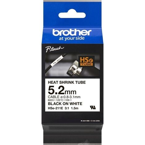 Brother SCHWARZ AUF WEIß 5,2MM L=1,5M (HSE211E SCHRUMPFSCHL)