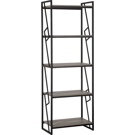 Estantería de 5 baldas con marco de metal negro madera oscura estantes abiertos minimalista industrial Forres