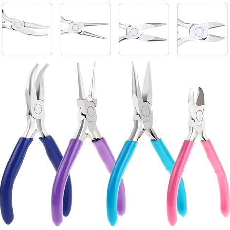 4 Pieces Jewelry Pliers with Needle Nose Pliers/Round Nose Pliers, Wire Cutter Pliers and Curved Nose Pliers for Crafts, Wire Wrapping, Jewelry Making (1/5)